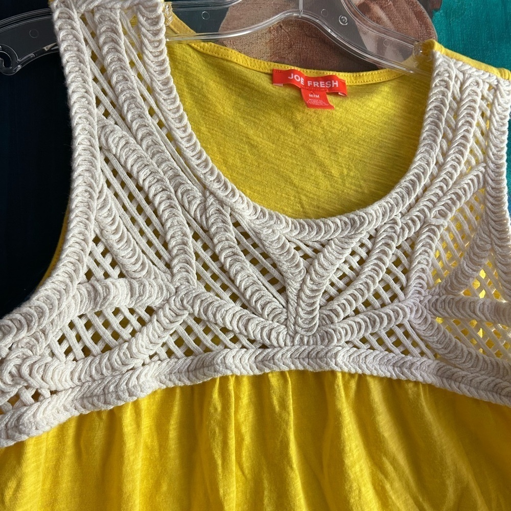 Joe Fresh Yellow Crochet Tank Top Women’s M Boho Sleeveless Summer Blouse - Picture 4 of 16
